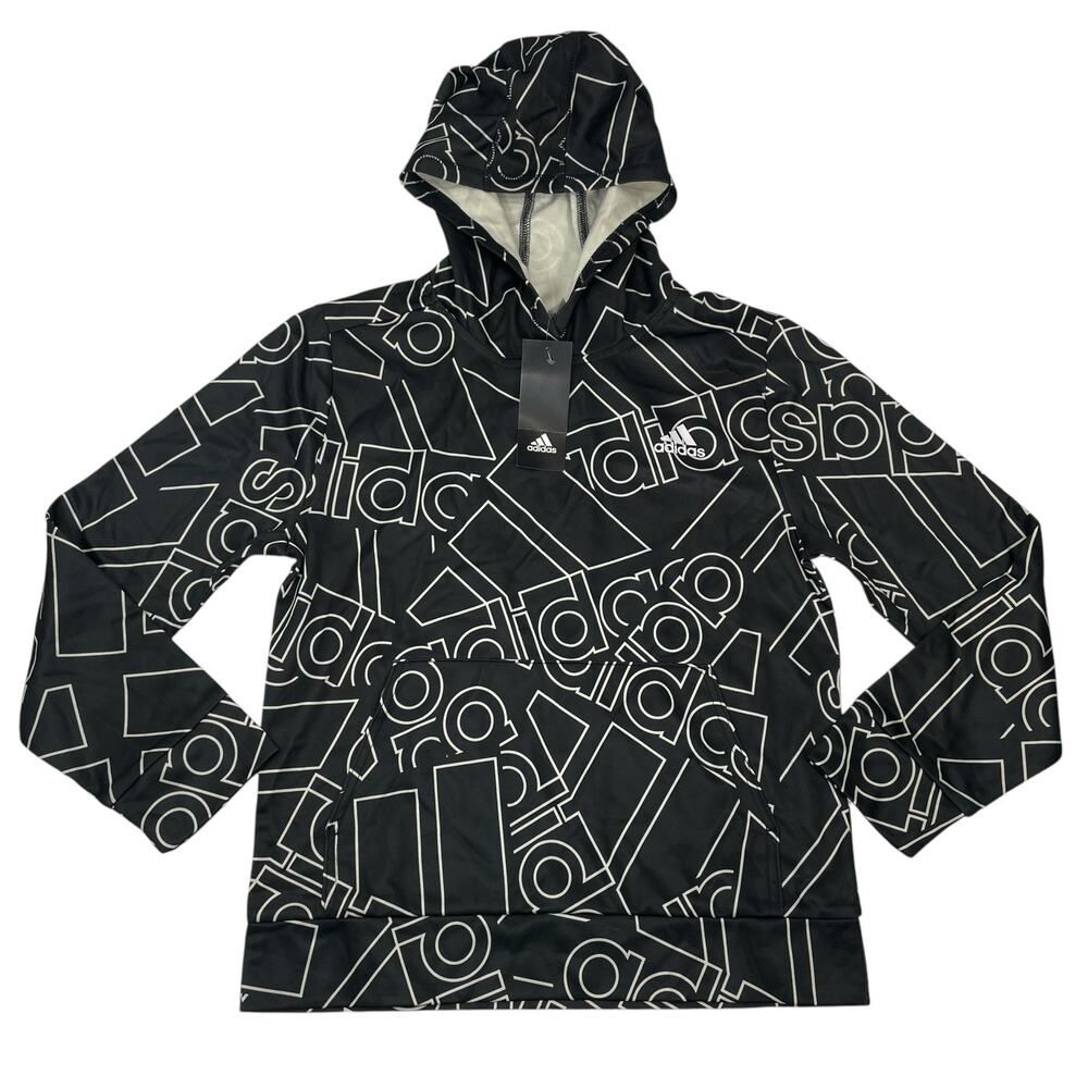Adidas Boys Medium 10/12 Spellout Black Logo Hoodie NWT
